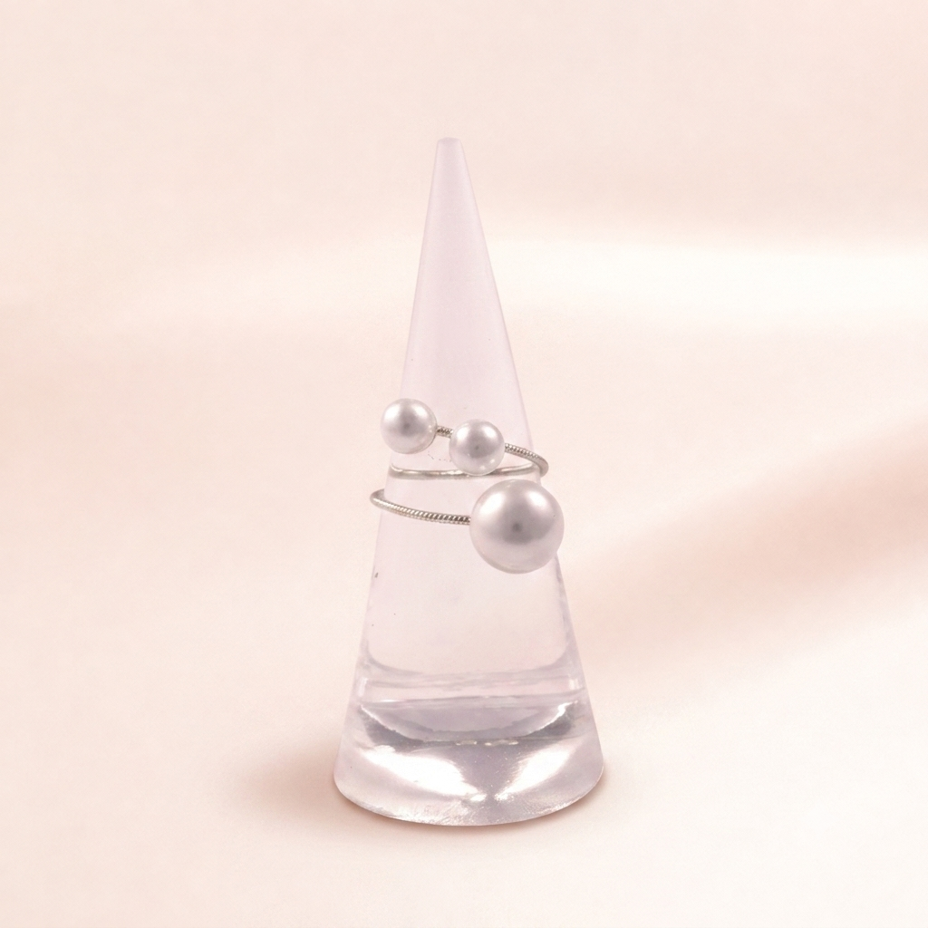 Silver Triple Pearl Open Ring