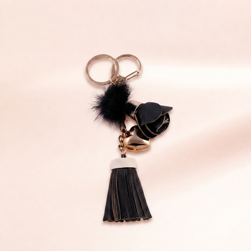Black Rose Tassel Charm Keychain