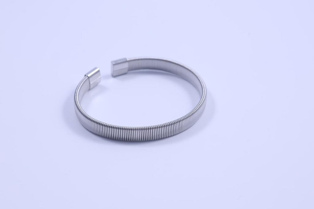 Silver Ribbed Flexible Open Cuff Bracelet