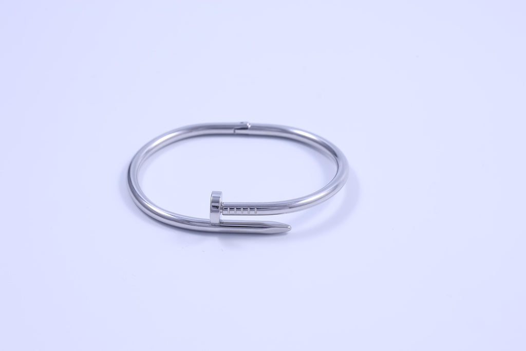 Silver Nail Motif Hinged Bangle