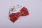 Velvet Bow & Faux Pearl Elastic Hair Tie