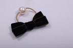 Velvet Bow & Faux Pearl Elastic Hair Tie