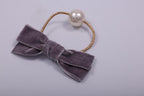 Velvet Bow & Faux Pearl Elastic Hair Tie