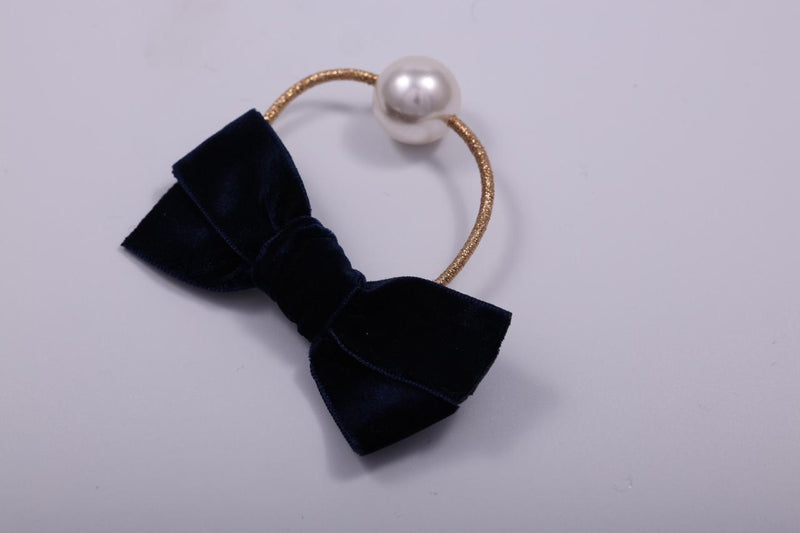 Velvet Bow & Faux Pearl Elastic Hair Tie