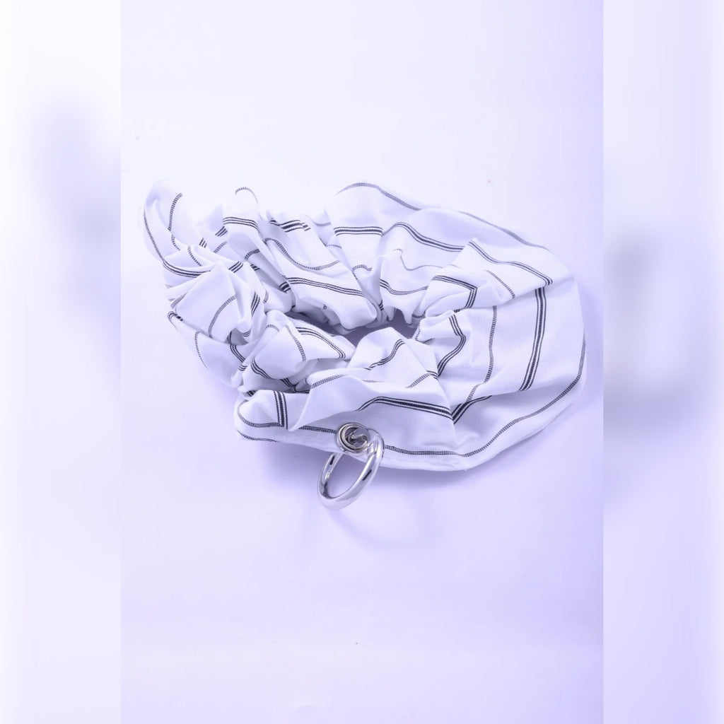 Striped Scrunchie with Silver Ring Charm | Vybe Global Store - Image 4