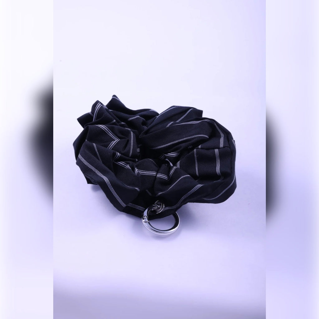 Striped Scrunchie with Silver Ring Charm | Vybe Global Store - Image 9