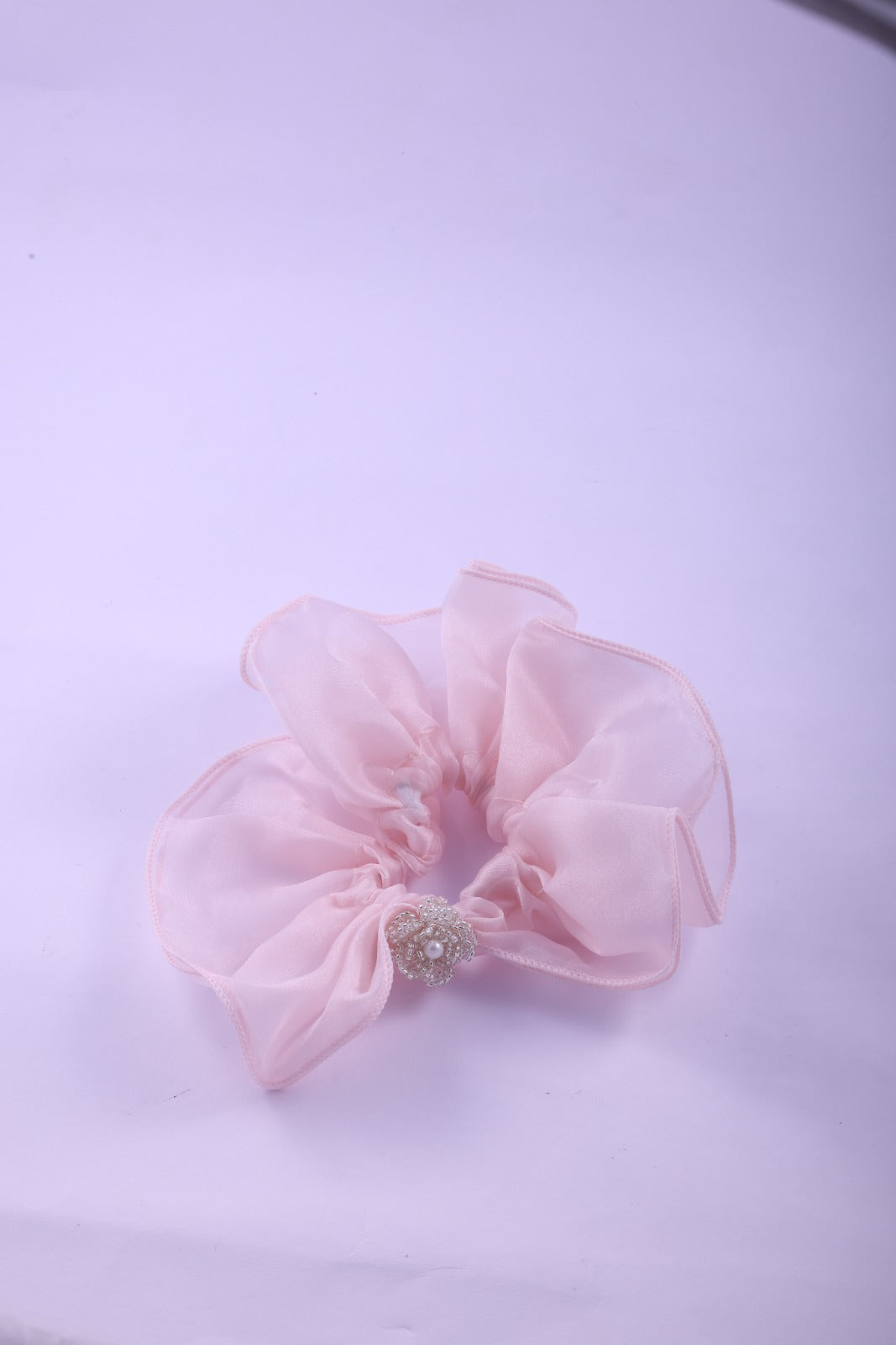 Sheer Organza Rhinestone Flower Scrunchie