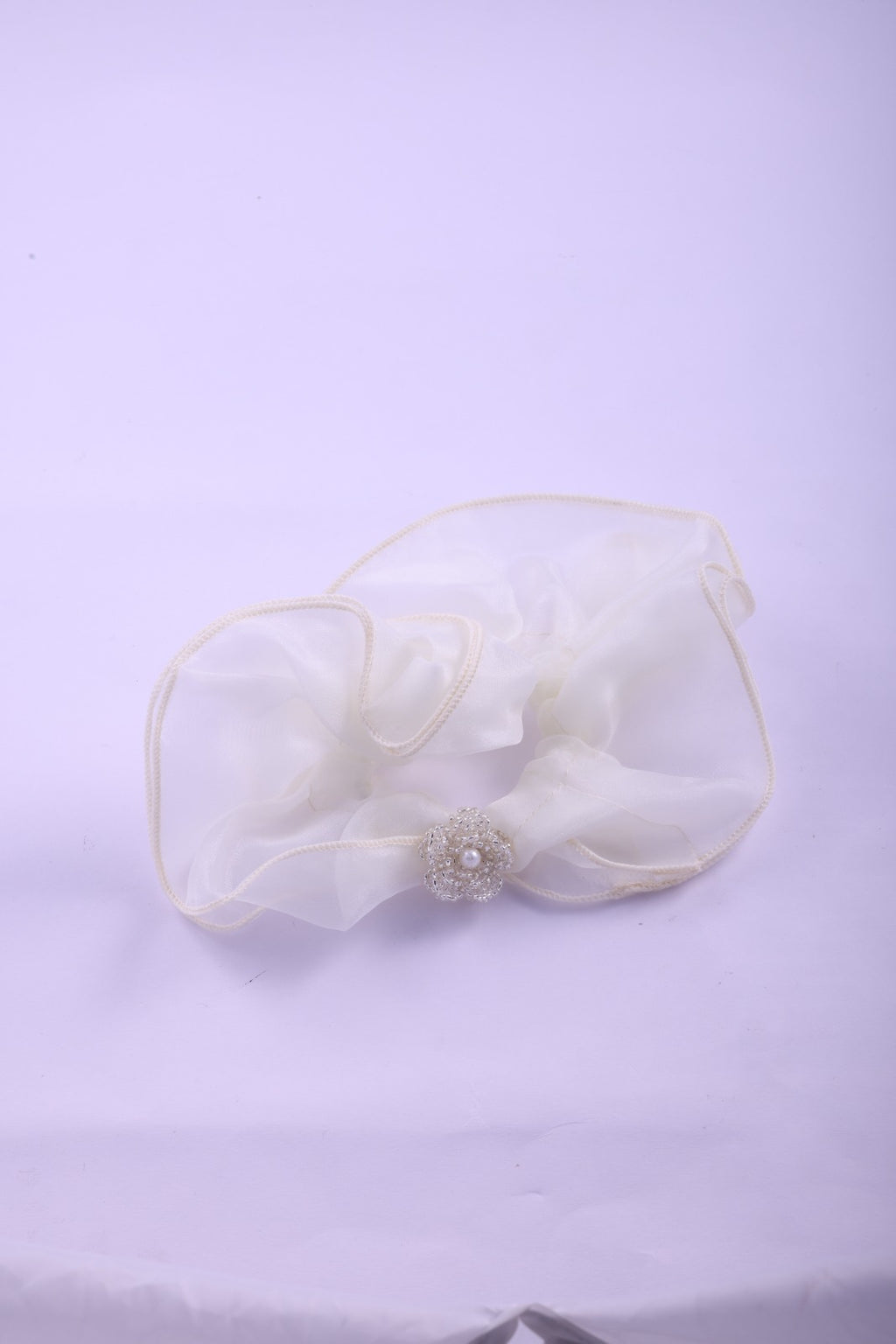 Sheer Organza Rhinestone Flower Scrunchie