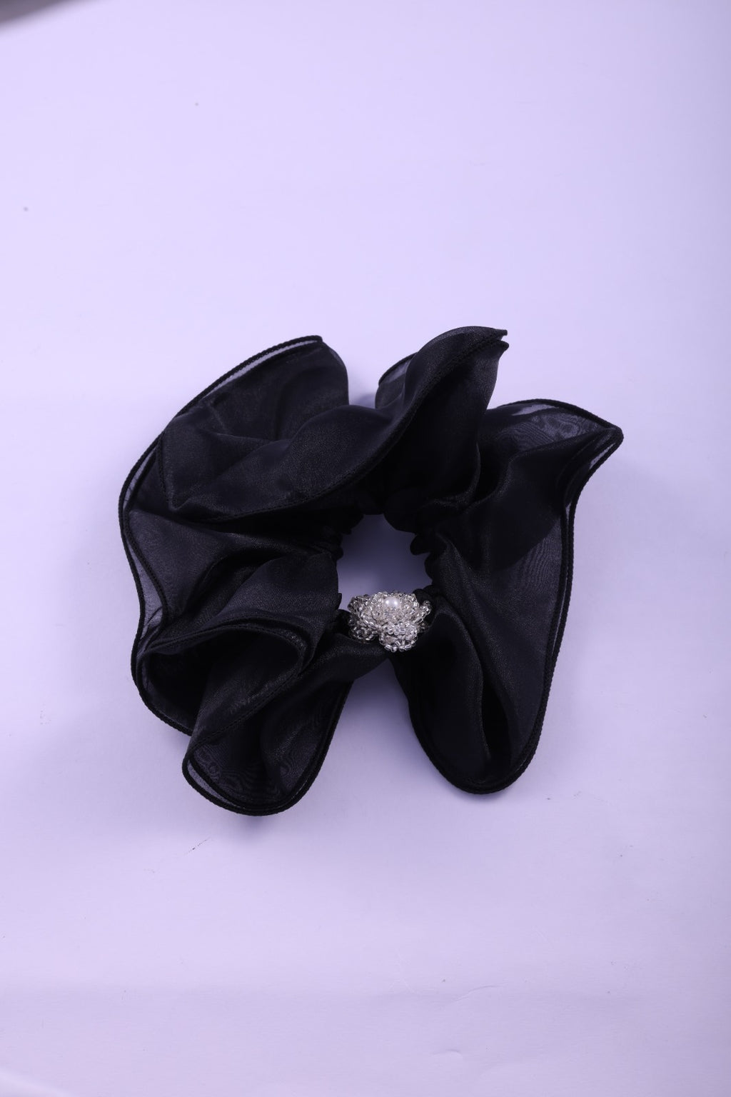 Sheer Organza Rhinestone Flower Scrunchie