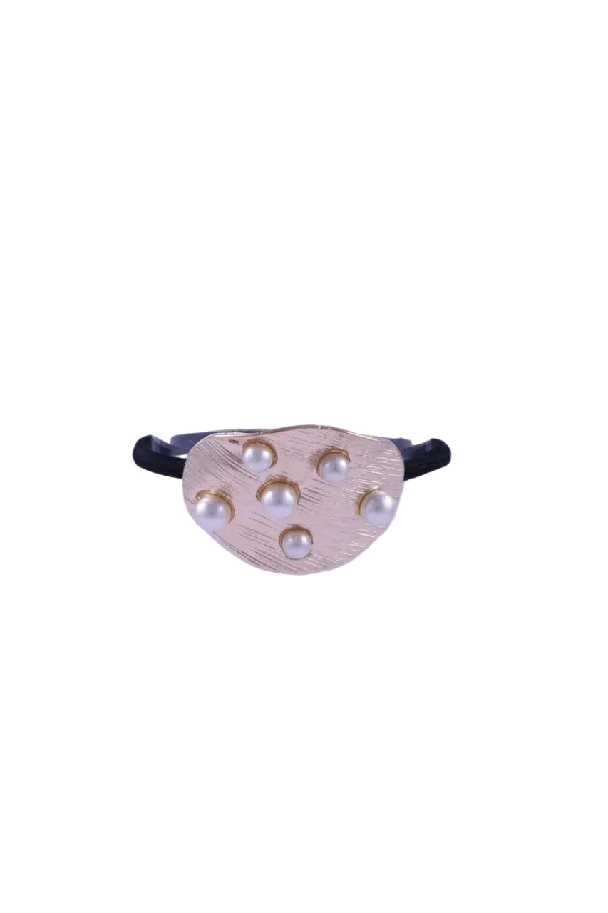 Textured Gold & Faux Pearl Elastic Hair Tie