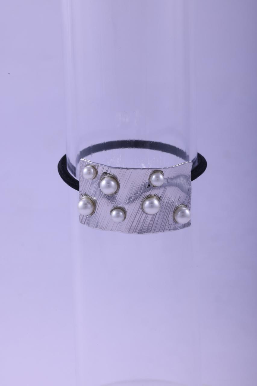Textured Gold & Faux Pearl Elastic Hair Tie
