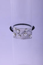 Textured Gold & Faux Pearl Elastic Hair Tie