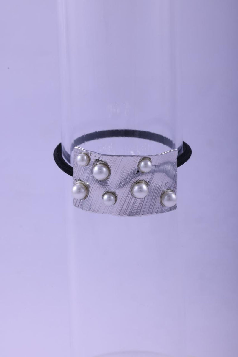 Textured Gold & Faux Pearl Elastic Hair Tie