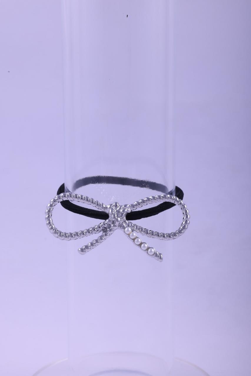 Textured Gold & Faux Pearl Elastic Hair Tie