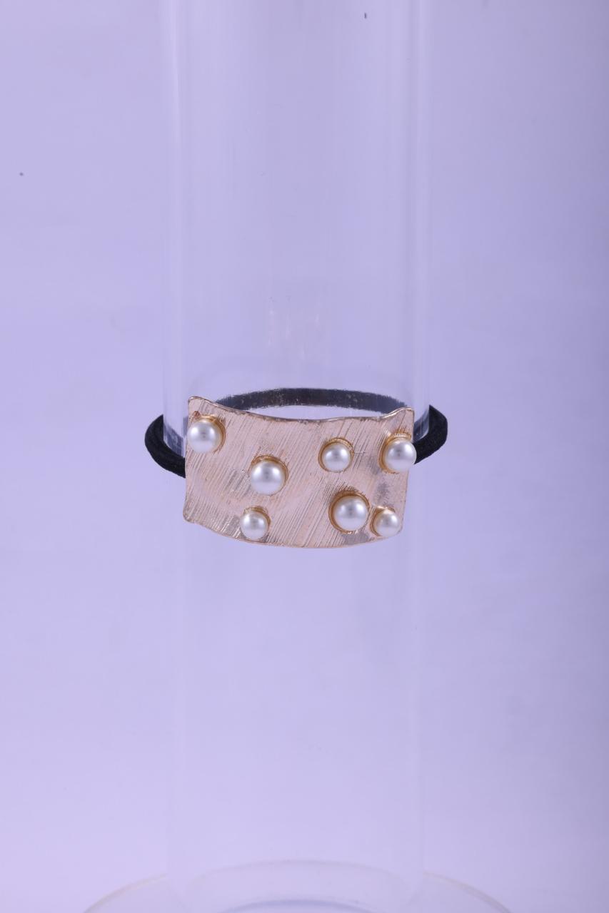 Textured Gold & Faux Pearl Elastic Hair Tie