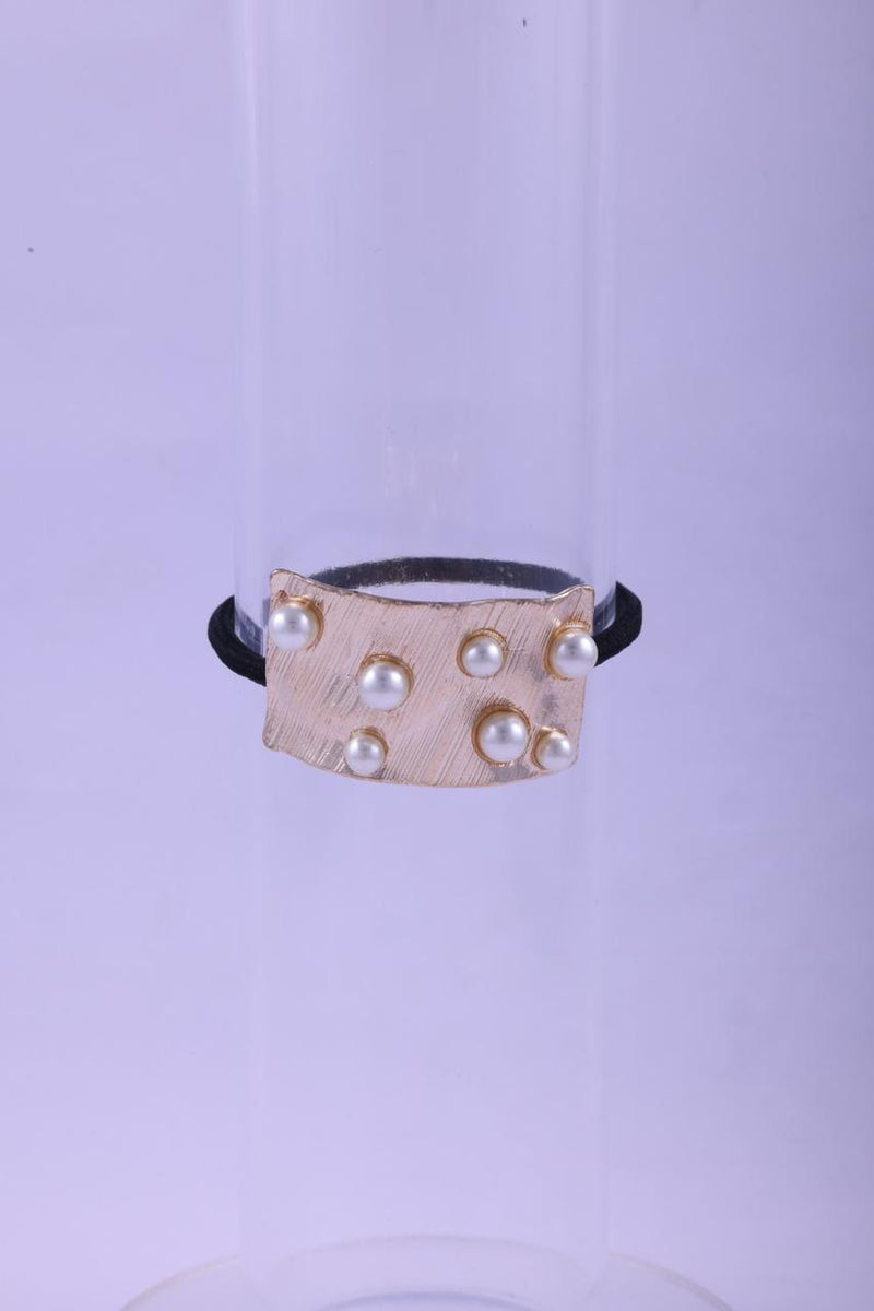 Textured Gold & Faux Pearl Elastic Hair Tie