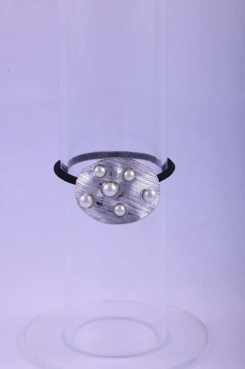 Textured Gold & Faux Pearl Elastic Hair Tie