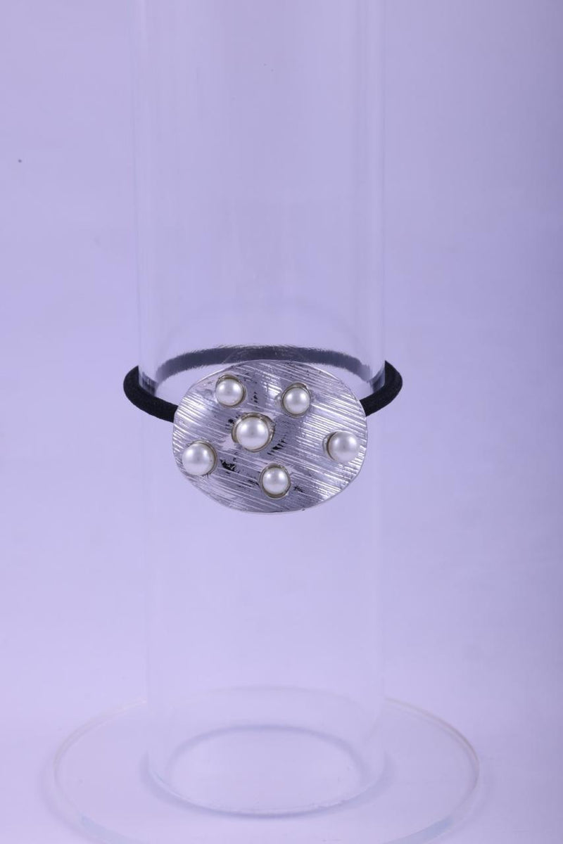 Textured Gold & Faux Pearl Elastic Hair Tie