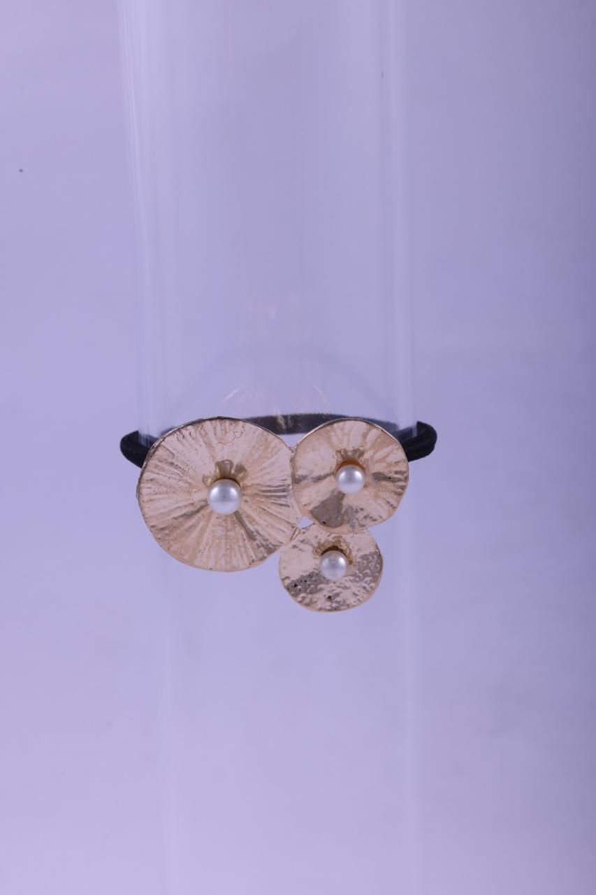 Textured Gold & Faux Pearl Elastic Hair Tie