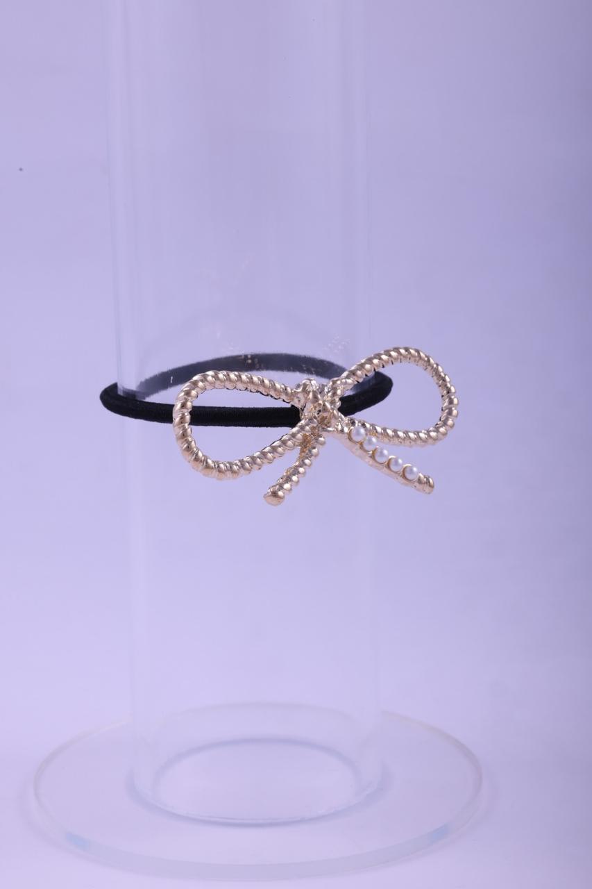 Textured Gold & Faux Pearl Elastic Hair Tie