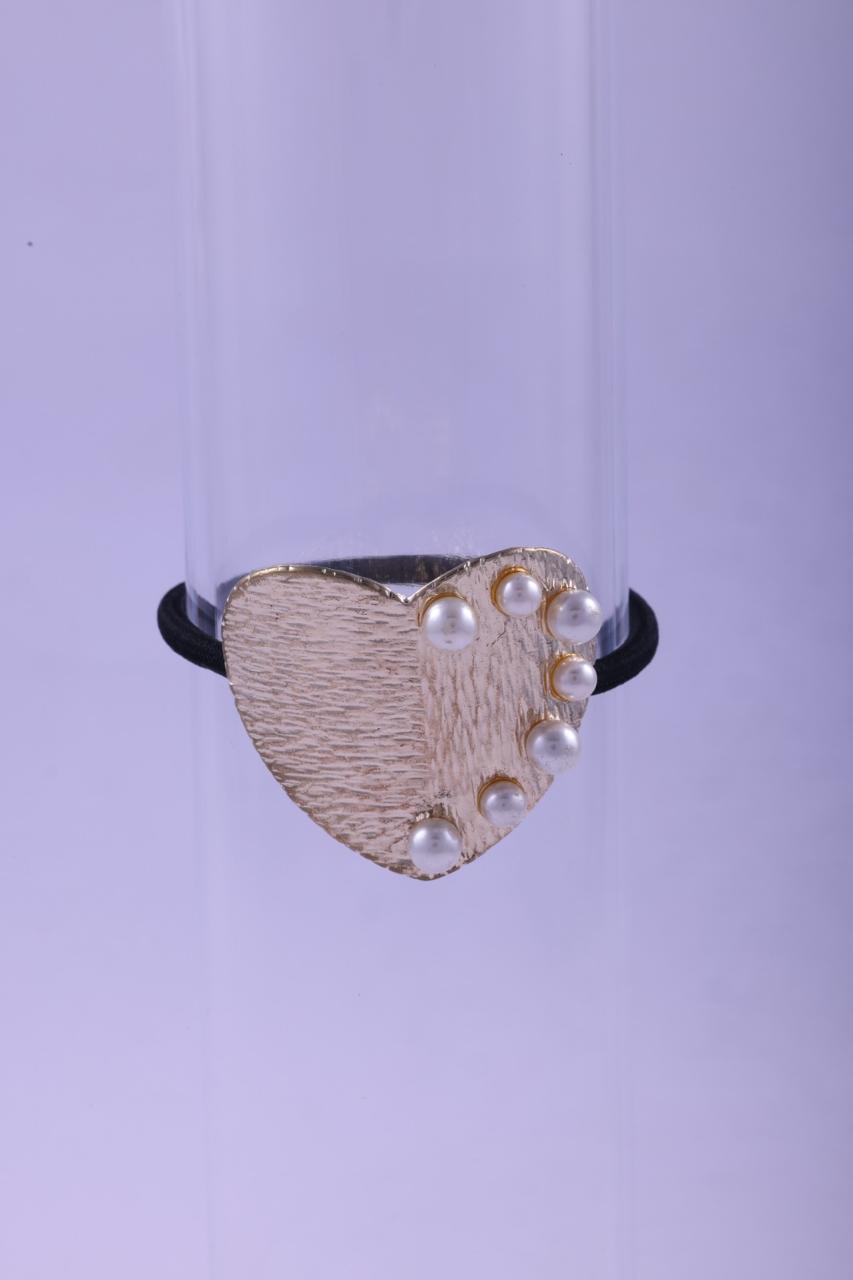 Textured Gold & Faux Pearl Elastic Hair Tie
