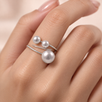 Silver Triple Pearl Open Ring