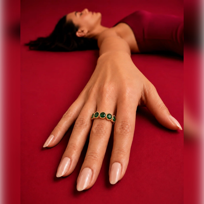 Emerald Beaded Halo Stone Ring