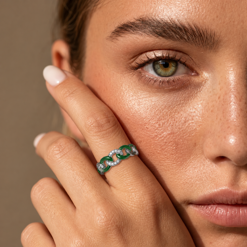 Emerald Enamel Chain Link Ring