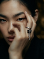 Black Bow Draped Chain Ring