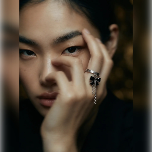 Black Bow Draped Chain Ring | Vybe Global Store