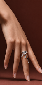 Silver Bow Tassel Drop Ring