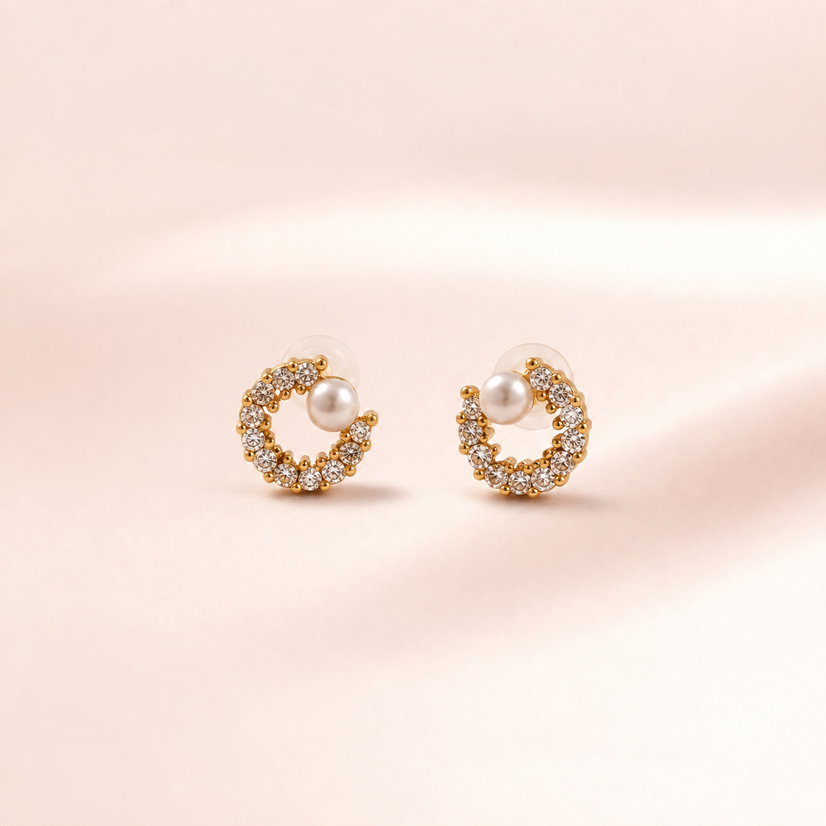 Crystal Crescent with Pearl Stud Earrings | Vybe Global Store - Image 11