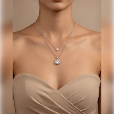 Layered Round Halo Necklace