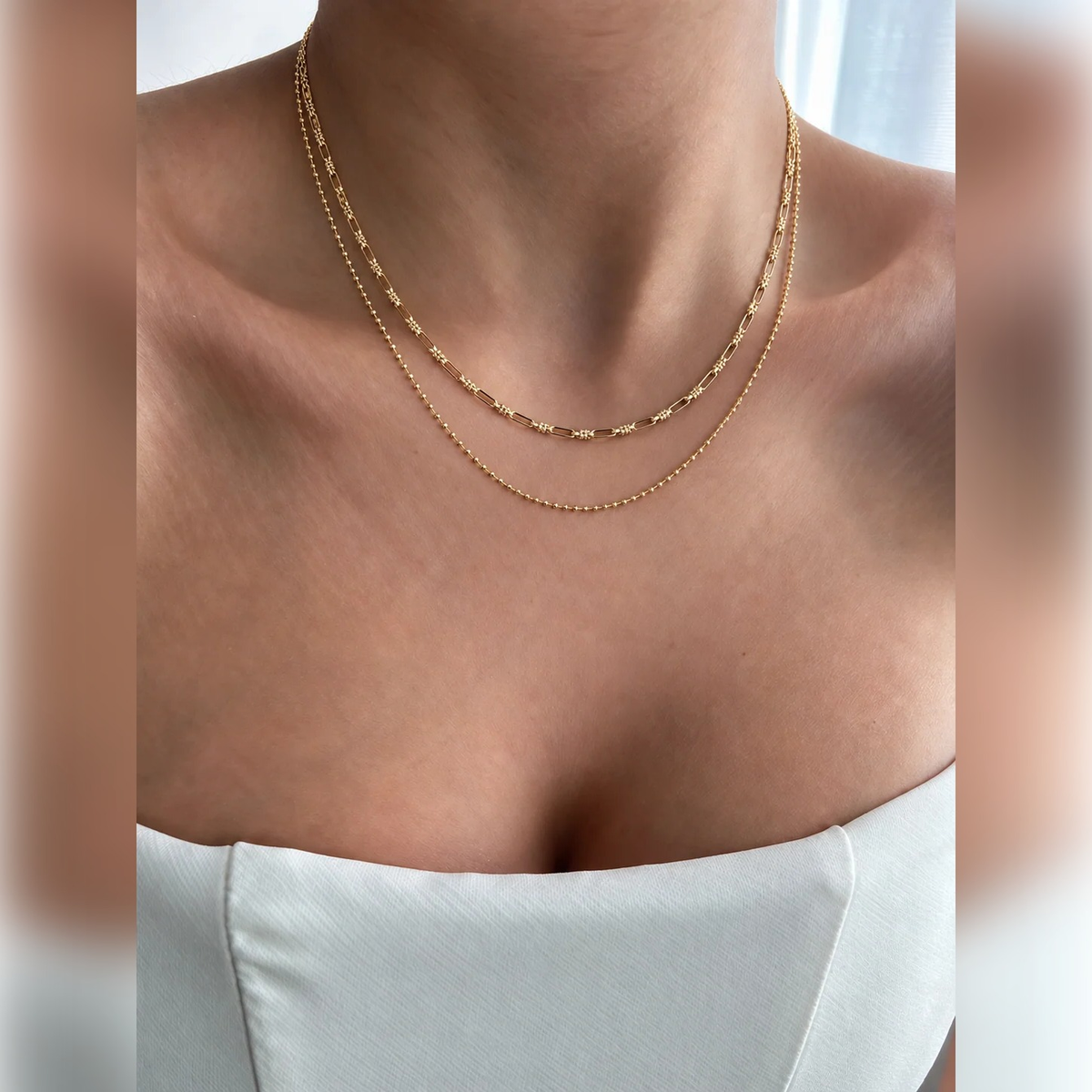 Gold Layered Bar & Ball Chain Necklace | Vybe Global Store