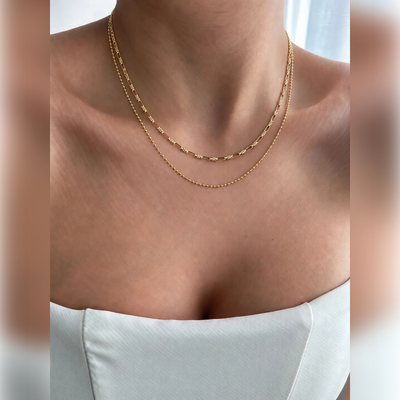 Gold Layered Bar & Ball Chain Necklace