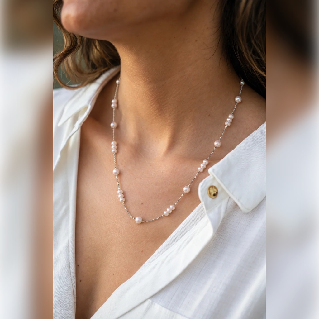 Freshwater Pearl Station Necklace | Vybe Global Store