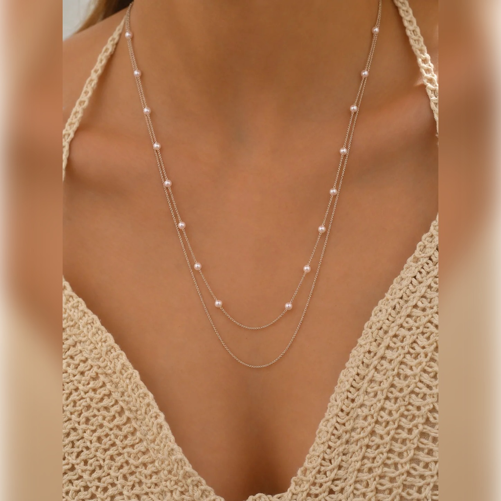 Layered Pearl Chain Necklace | Vybe Global Store