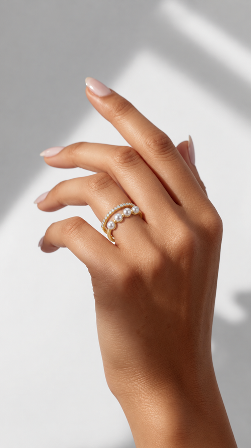 Triple Band Pearl Cluster Ring