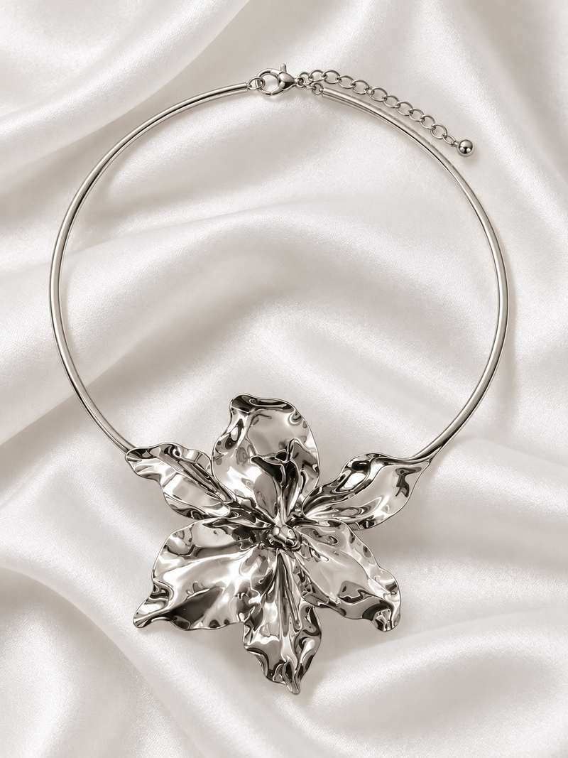 Hammered Floral Statement Torque Necklace