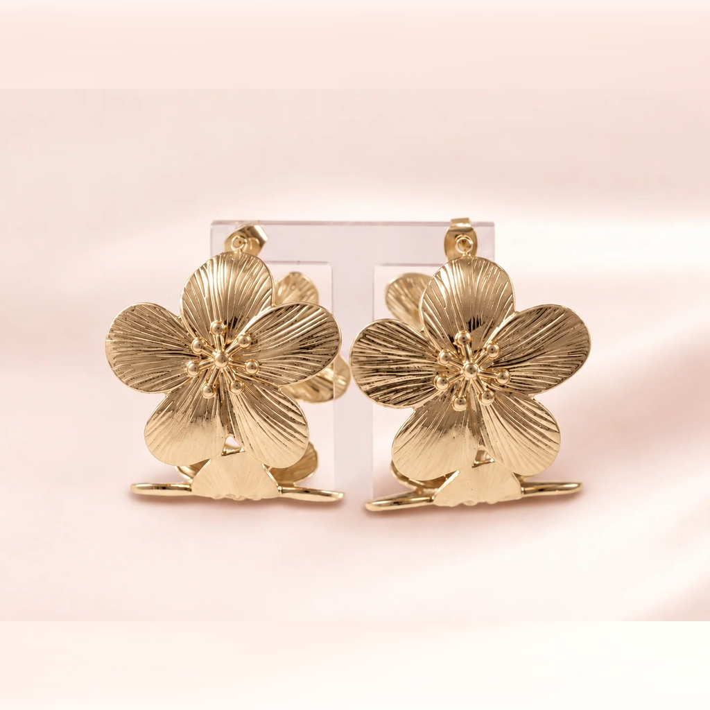 Textured Floral Hoop Earring | Vybe Global Store - Image 8
