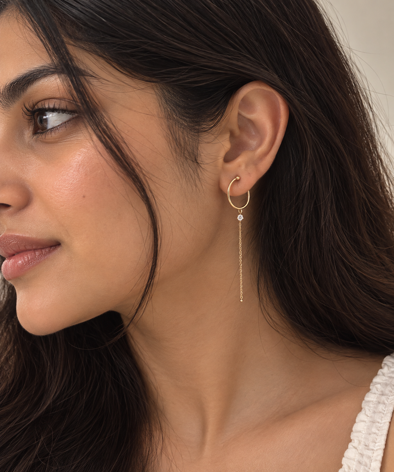 Solitaire Chain Drop Ear Cuff