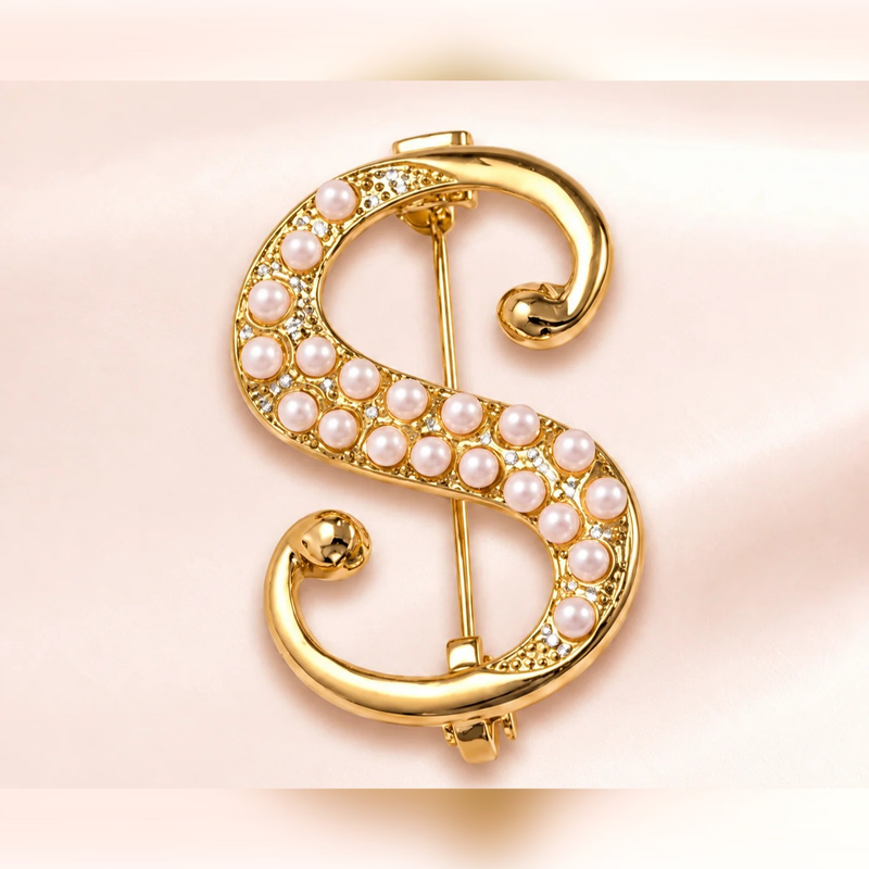 Pearl Initial "S" Brooch | Vybe Global Store - Image 3