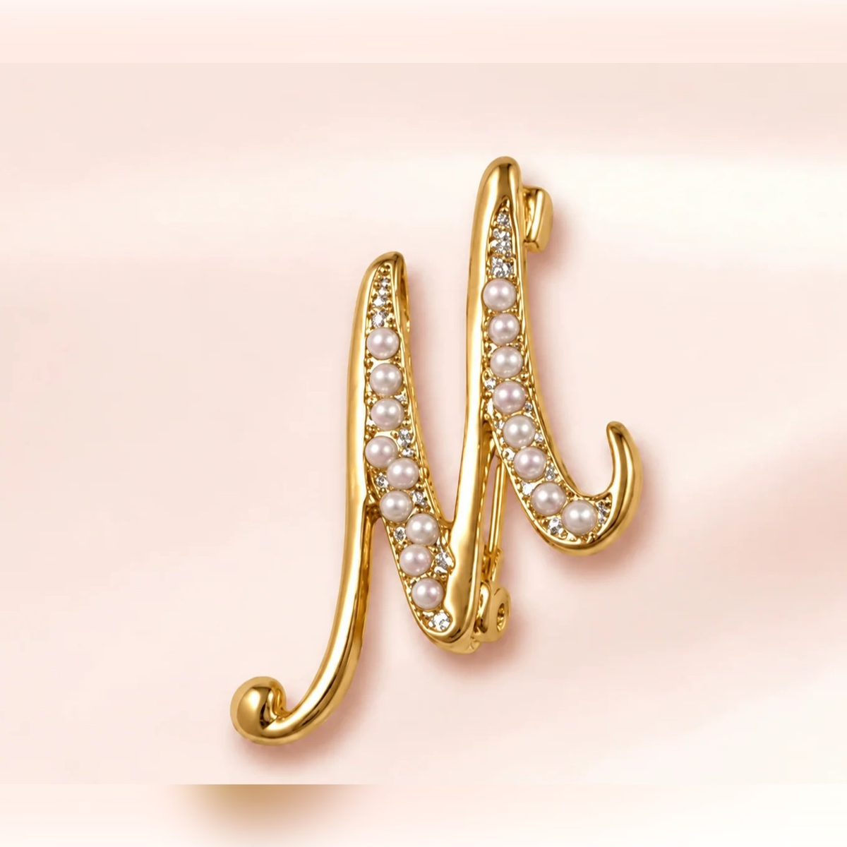 Pearl Initial "M" Brooch | Vybe Global Store - Image 3