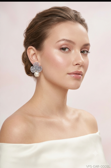 Gold-Silver Beaded Flower Pearl Earrings