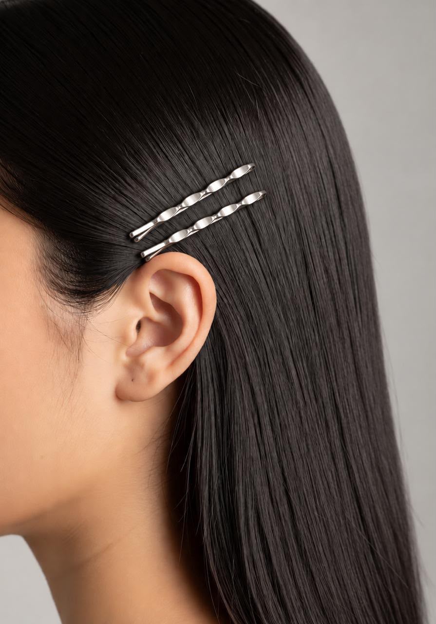 Minimalist braided twist Metallic Bobby Pins Set