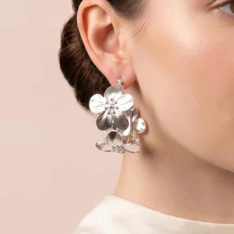 Textured Floral Hoop Earring | Vybe Global Store