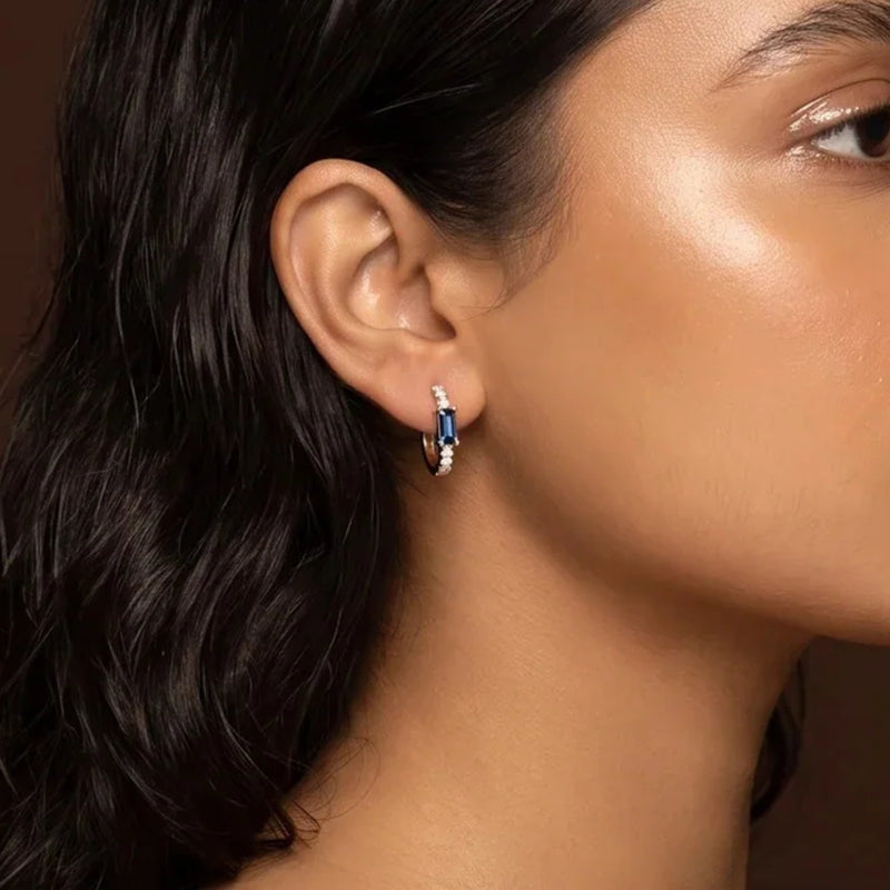 Gold Sapphire Baguette Huggie Earrings | Vybe Global Store