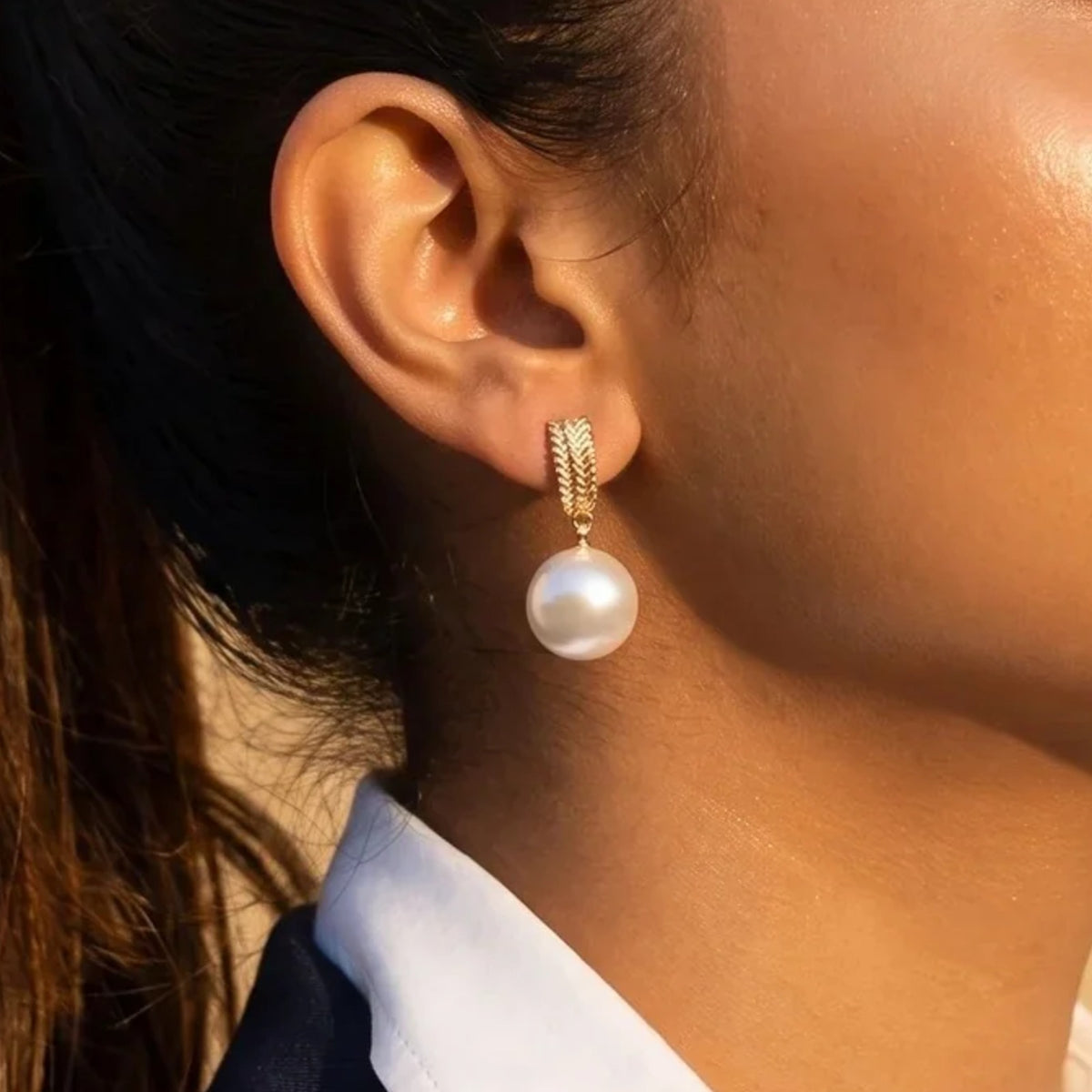 Gold Textured Drop Pearl Earrings | Vybe Global Store