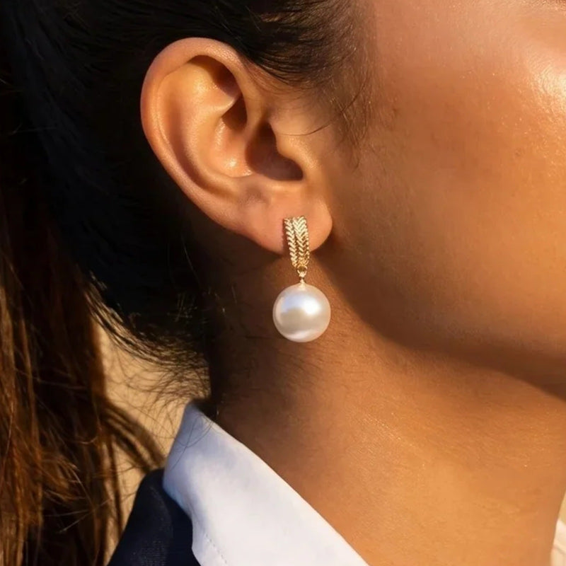 Gold Textured Drop Pearl Earrings | Vybe Global Store