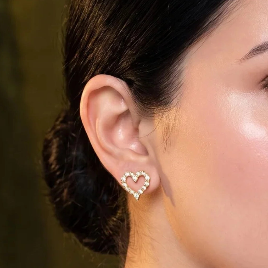 Gold Heart Crystal Stud Earrings | Vybe Global Store